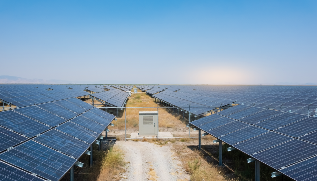 firefly large solar farm with rows of solar panels stretching across open landscape under cle 241454